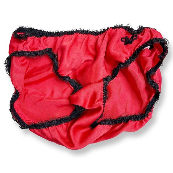 Diane Von Furstenberg Other - Vintage Red Satin Black Lace Diane Von Furstenberg Panties - Mushroom Gusset